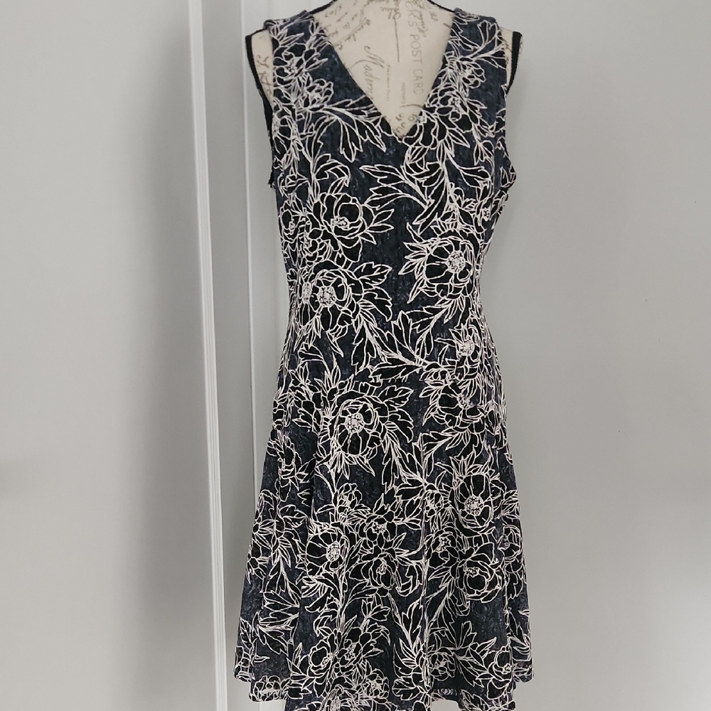 Tommy Hilfiger Denim Navy Blue and White Floral Mini Dress